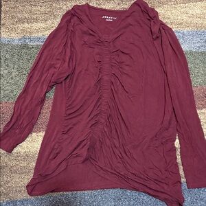Ava & Viv Wine Ruched V-Neck 2X | Long Sleeve Top